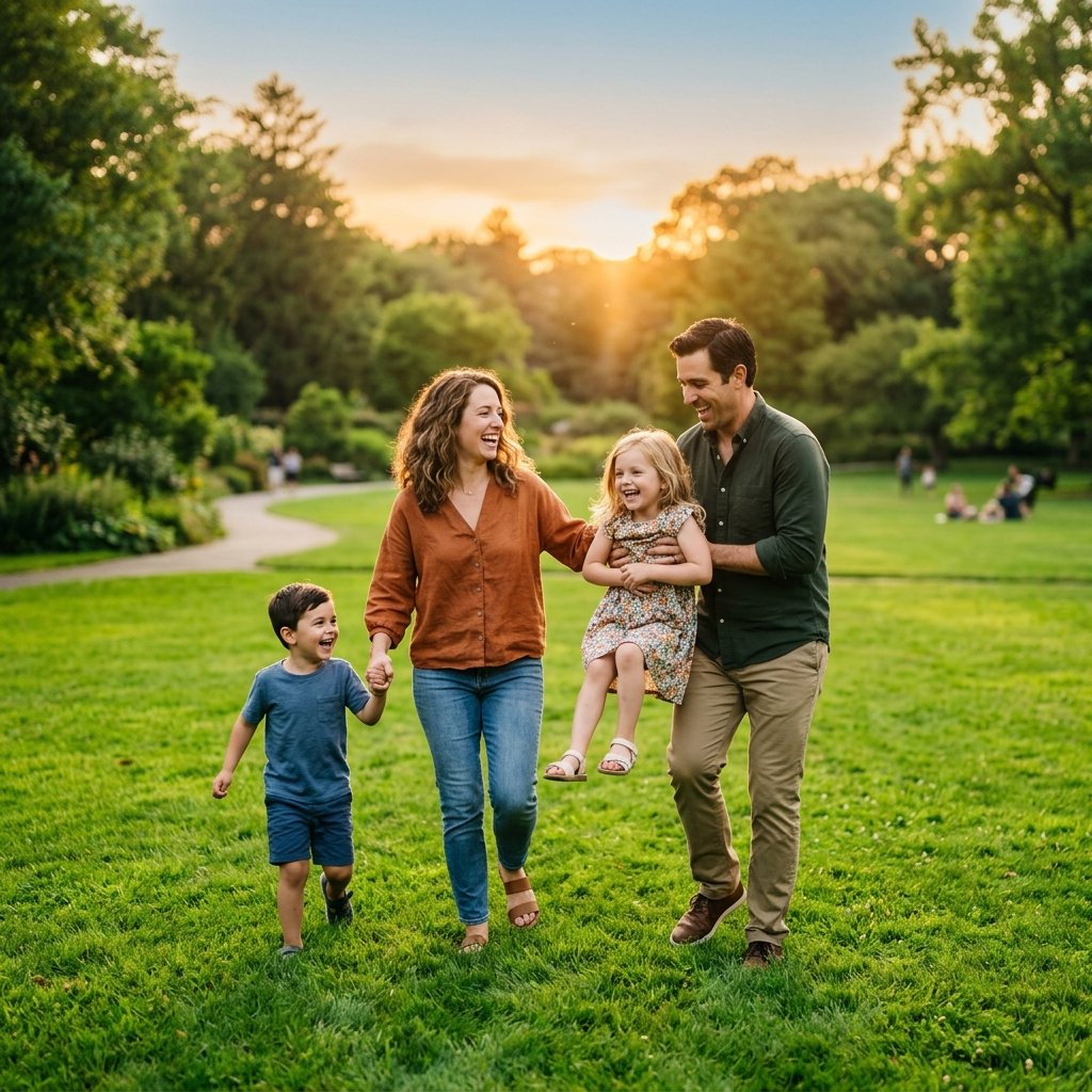 Happy family in park - Life Insurance